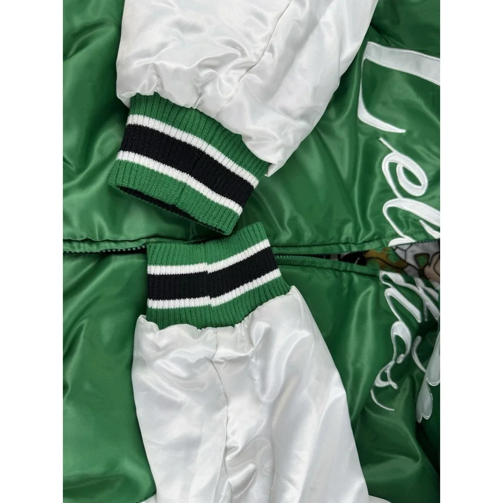 NBA Boston Celtics Reversible Varsity Bomber Jacket Green Black Embroidered Mens